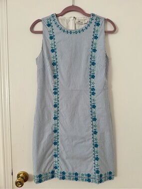 Vineyard Vines Blue and White Striped Embroidered Shift Dress